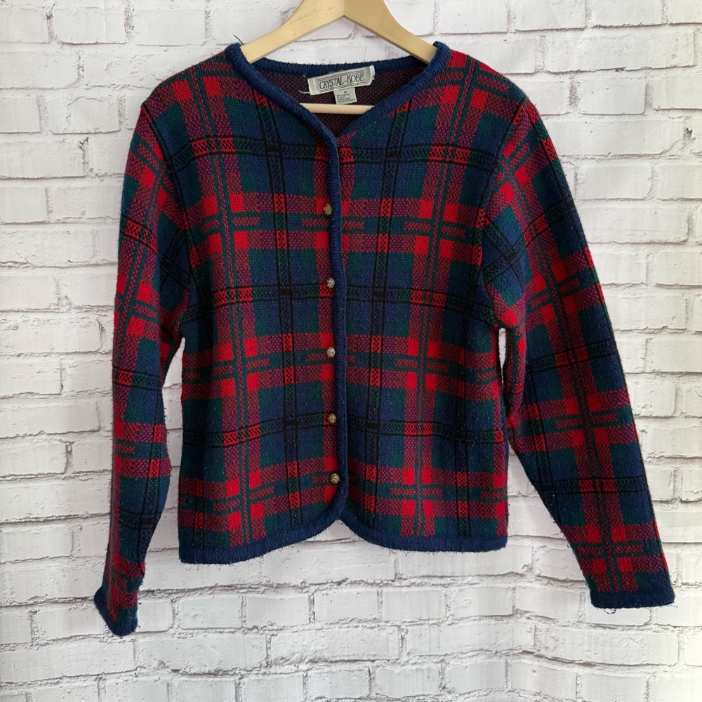 Vintage Red and Blue Plaid‎ Cardigan